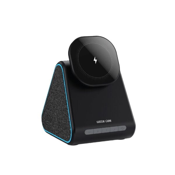 شارژر اسپیکر Green Lion Mag Trio با قابلیت شارژ بی‌سیم و پایه نگهدارنده موبایل، اسپیکر بلوتوثی با کیفیت و طراحی قابل حمل.