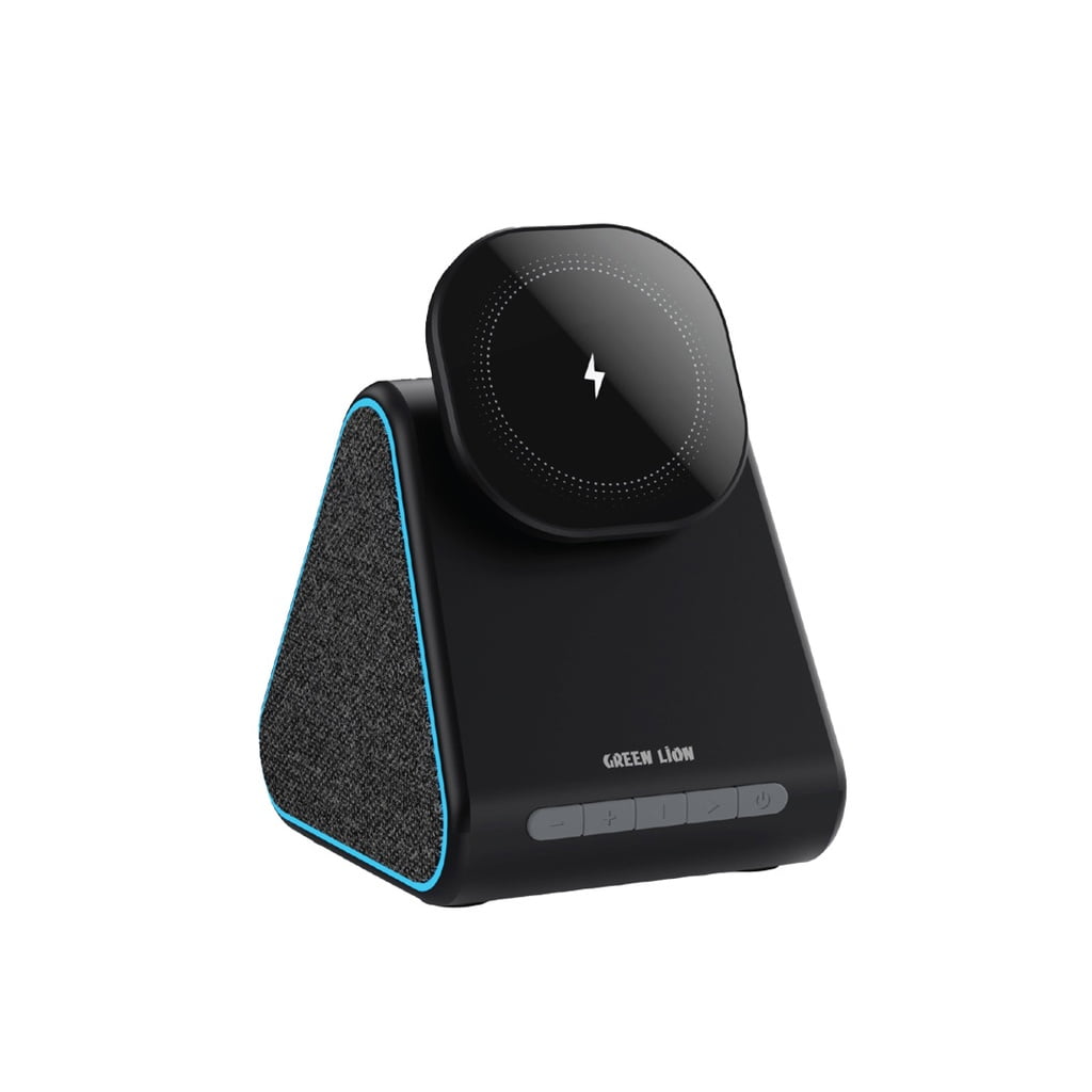 شارژر اسپیکر Green Lion Mag Trio با قابلیت شارژ بی‌سیم و پایه نگهدارنده موبایل، اسپیکر بلوتوثی با کیفیت و طراحی قابل حمل.