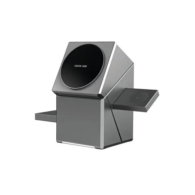 شارژر بی‌سیم سه‌کاره گرین لاین با طراحی مدرن، شارژ هم‌زمان موبایل، ایرپاد و اپل واچ با توان ۱۵ وات و سیستم محافظتی پیشرفته