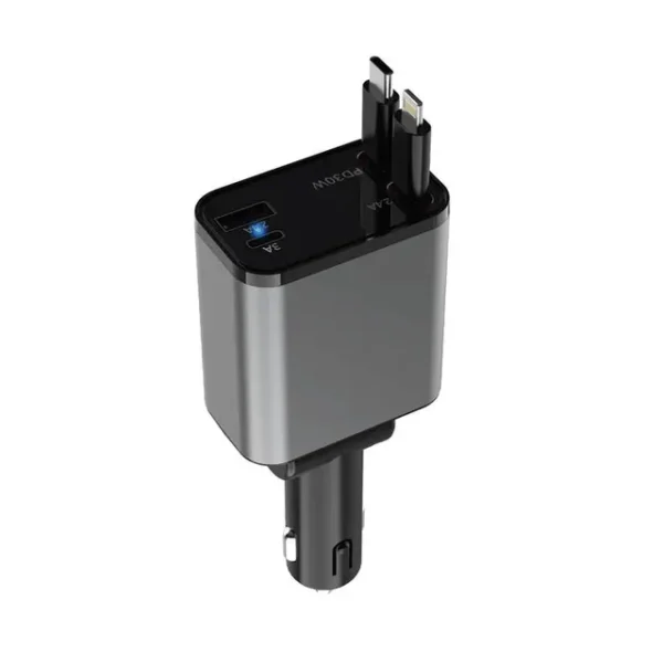 شارژر فندکی چندکاربره گرین لاین با قابلیت شارژ همزمان 3 دستگاه، کابل جمع‌شونده خودکار و نمایشگر دیجیتال