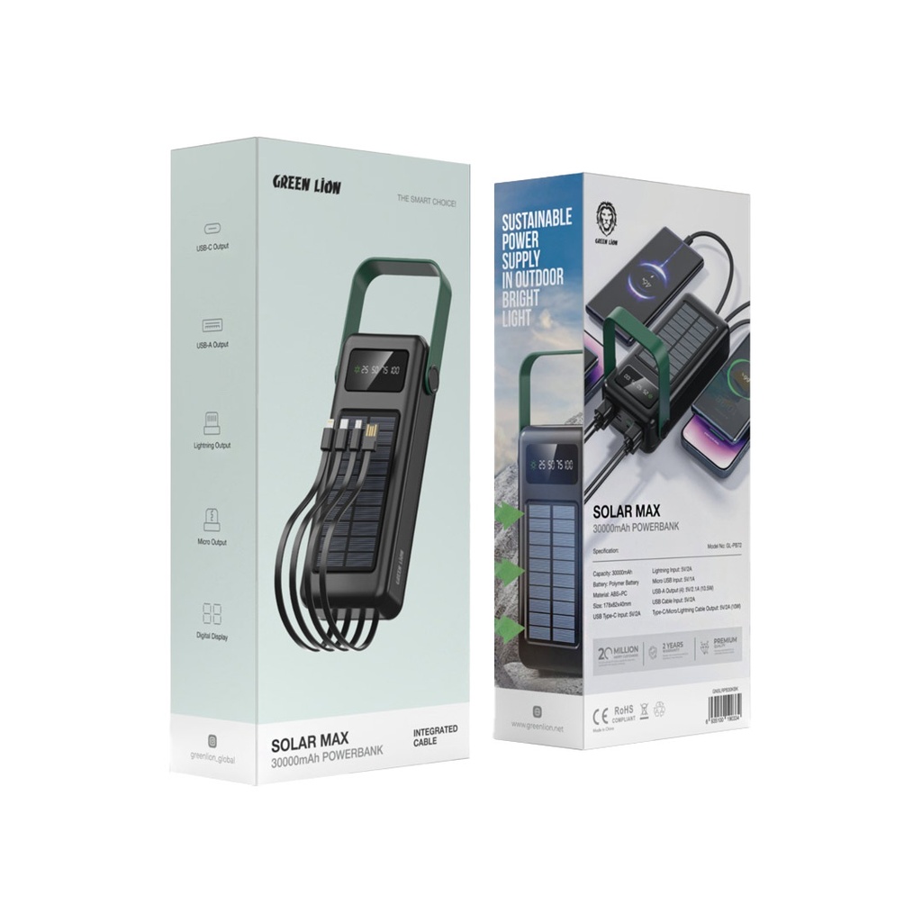 پاوربانک خورشیدی Green Lion Solar Max ظرفیت 30000 میلی آمپر ساعت